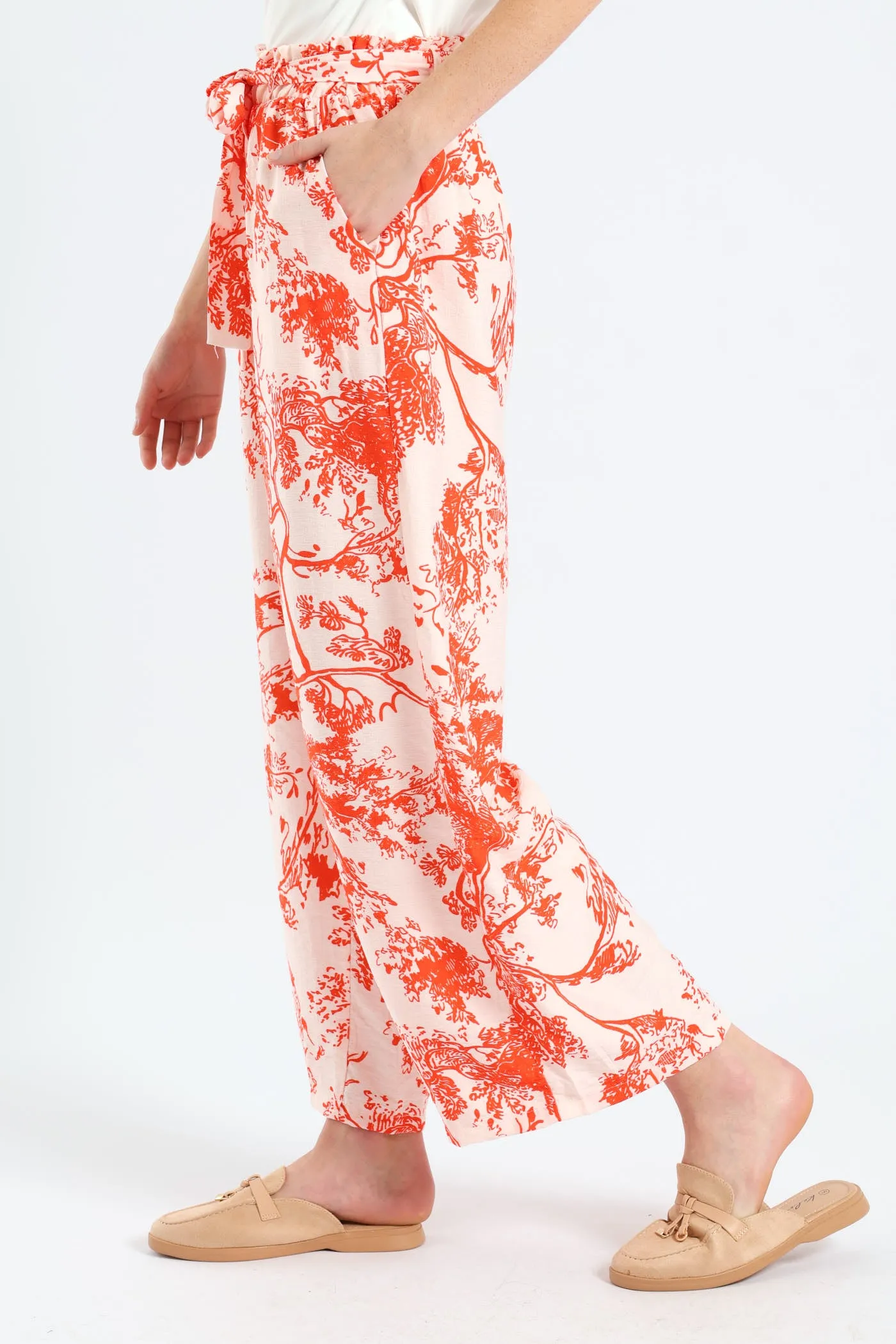 Self Belt Pull On Linen Culotte Pants - White/Orange sold by Edgars product image thumbnail 4