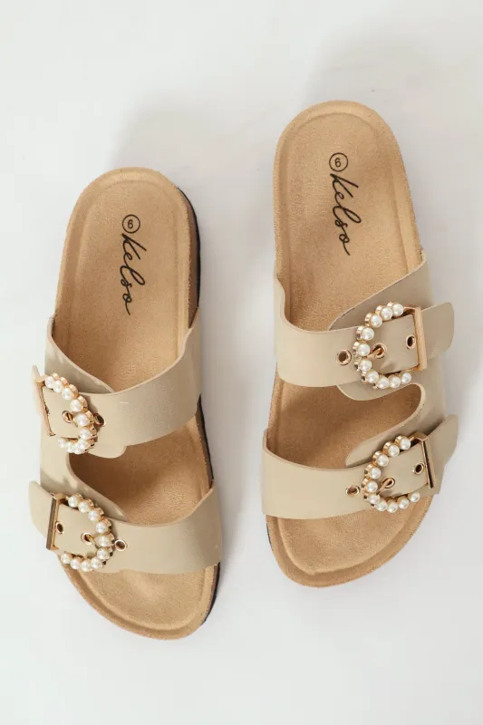 Pearl Buckle Detail Slide - Natural sold by Edgars