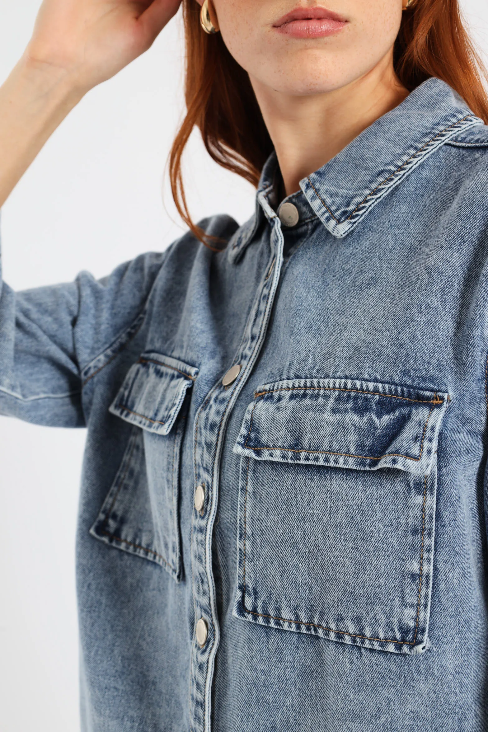 3/4 Sleeve Curved Hem Denim Shirt - Light Wash sold by Edgars product image thumbnail 5