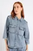 3/4 Sleeve Curved Hem Denim Shirt - Light Wash sold by Edgars