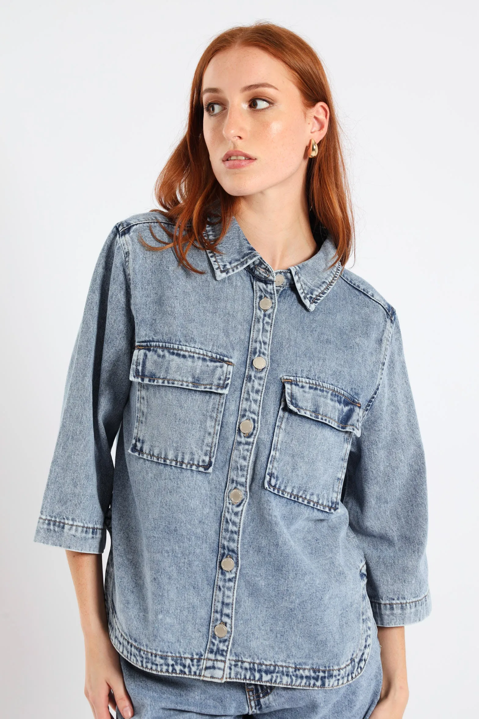 3/4 Sleeve Curved Hem Denim Shirt - Light Wash sold by Edgars product image thumbnail 2