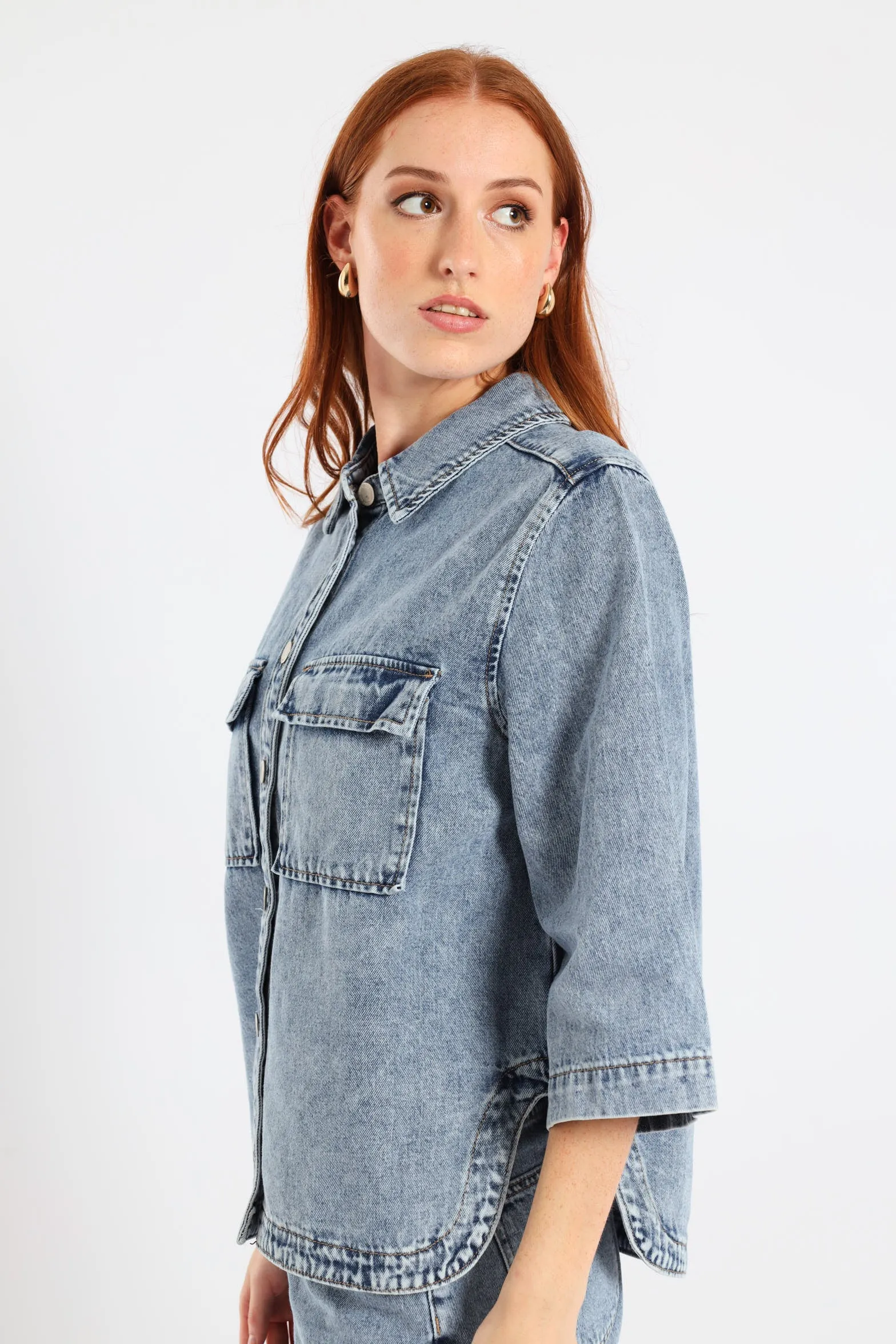 3/4 Sleeve Curved Hem Denim Shirt - Light Wash sold by Edgars product image thumbnail 3
