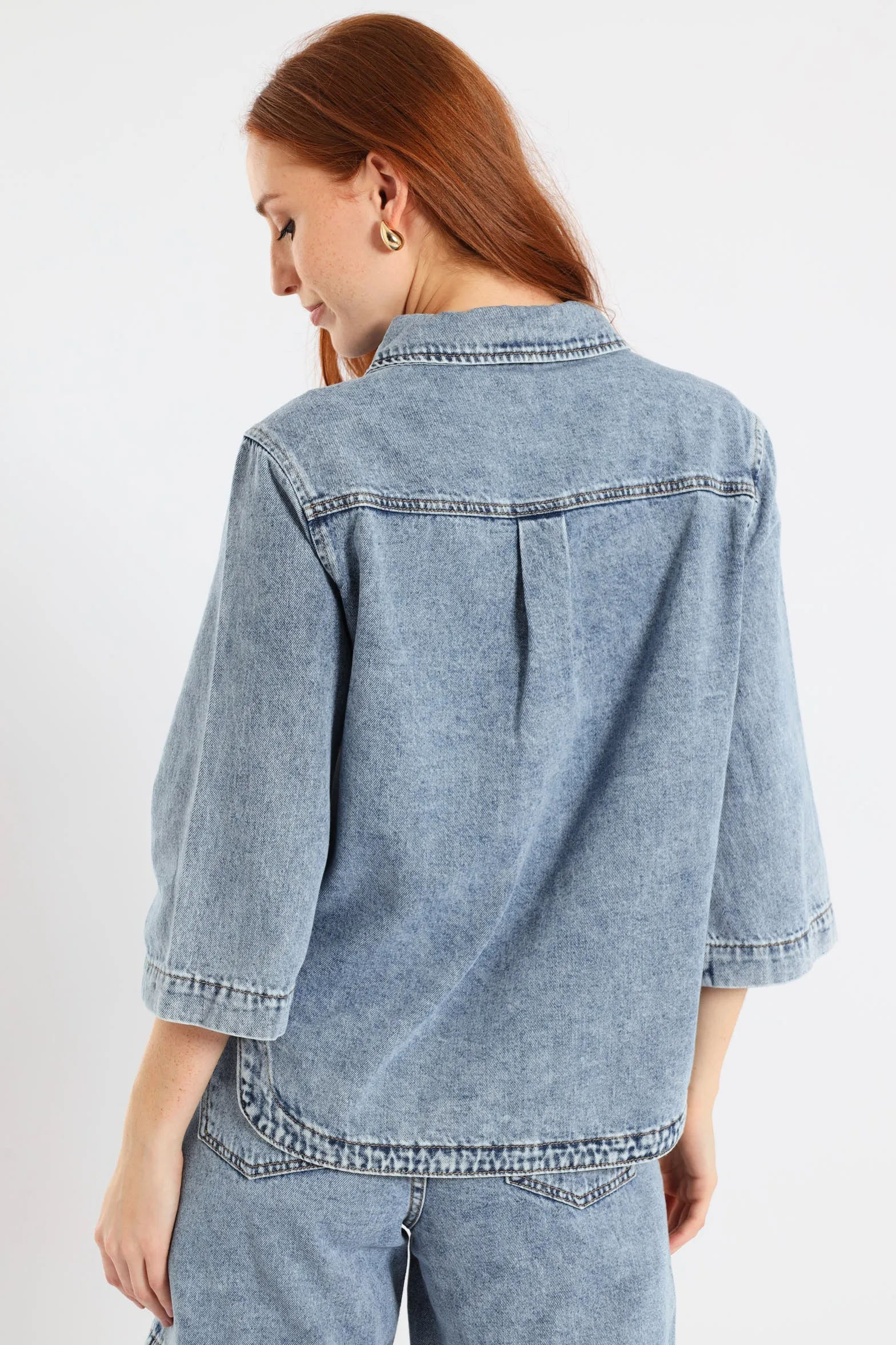 3/4 Sleeve Curved Hem Denim Shirt - Light Wash sold by Edgars product image thumbnail 4