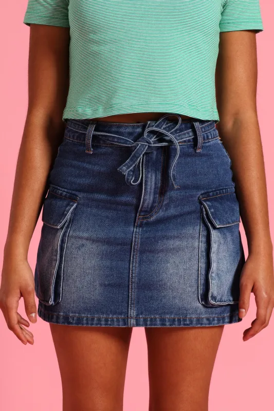 Girls Denim Cargo Skirt - Blue sold by Edgars