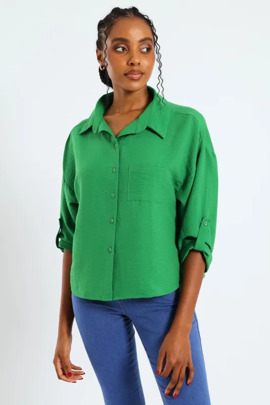 Tab & Button Detail 3/4 Sleeve Relaxed Shirt - Emerald sold by Edgars 