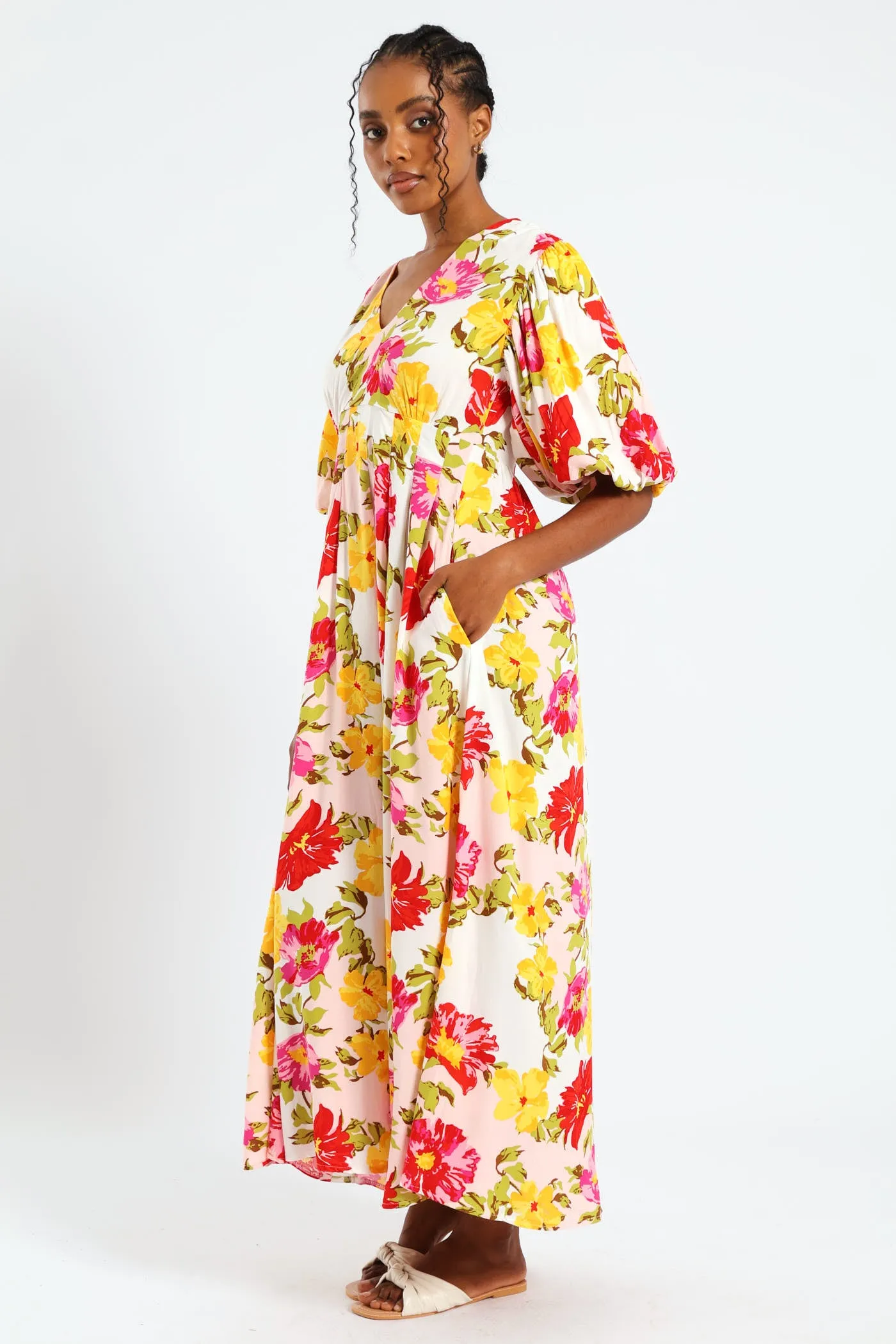 Bubble Sleeve V-Neck Pleat Detail Midaxi Dress sold by Edgars product image thumbnail 3