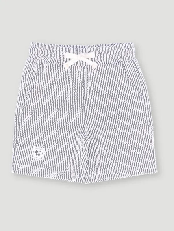 Pre-Boys Seersucker Texture Shorts - Dark Blue sold by Edgars