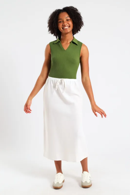 Girls Linen Bias Cut Midi Skirt - White sold by Edgars