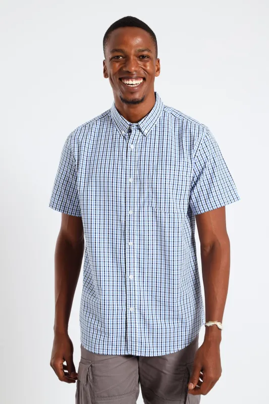 Check Button Down Shirt - White/Blue sold by Edgars