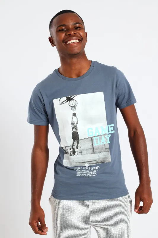 Boys Basketball Photo Printed Tee - Blue sold by Edgars 