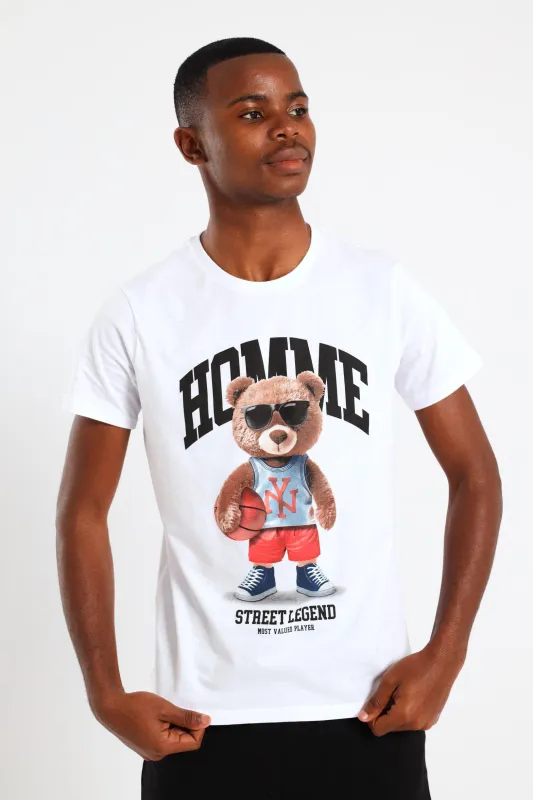 Boys Basketball Teddy Printed Tee - White sold by Edgars 