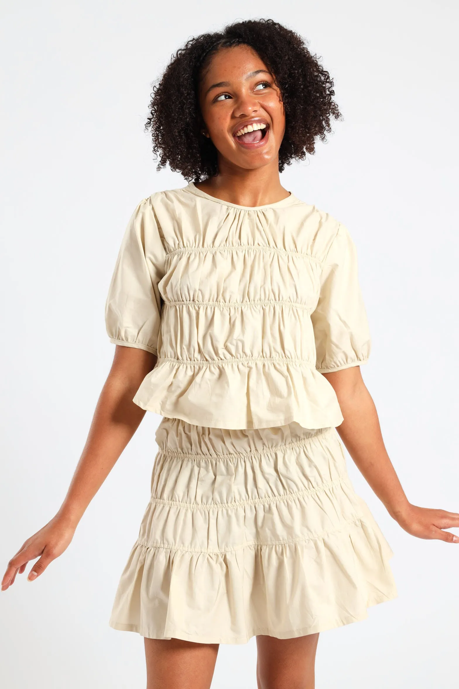 Girls Shirring Top - Stone sold by Edgars