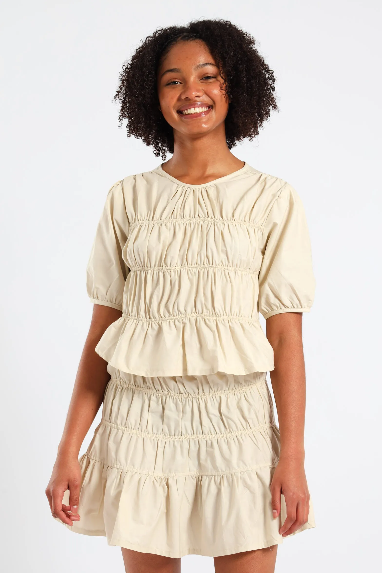 Girls Shirring Skirt - Stone sold by Edgars