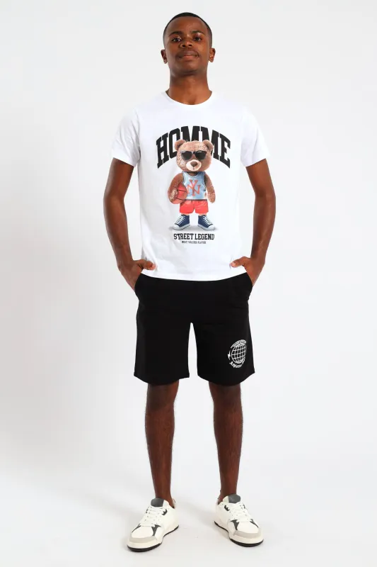 Boys Fleece Printed Short - Black sold by Edgars