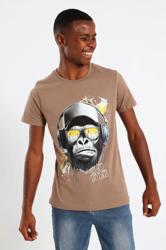 Boys Street Chimp Print Tee - Brown sold by Edgars