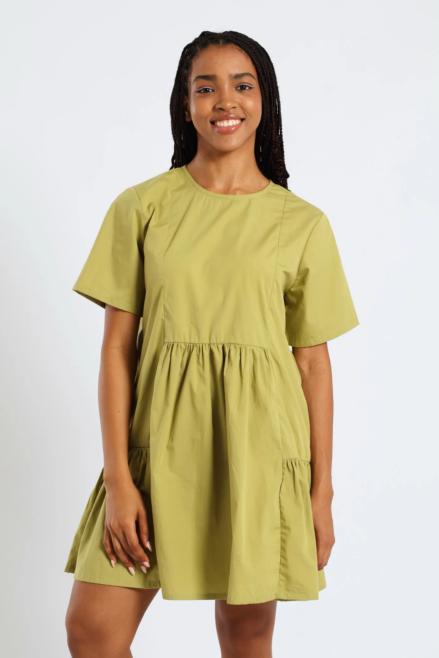 Short Sleeve Panelled Tie Back Mini Dress - Green sold by Edgars