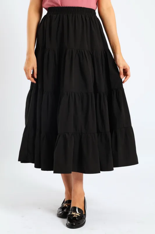 Tiered Poplin Flare Midaxi Skirt - Black sold by Edgars