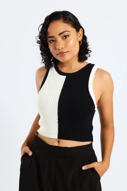 Blocked Knit Tank - Black/White sold by Edgars