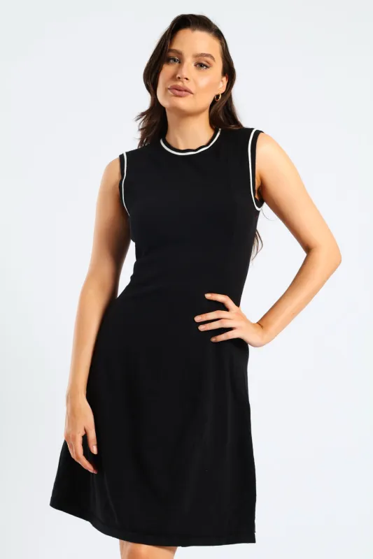 Panelled Tipped Skater Knitwear Dress - Black sold by Edgars 