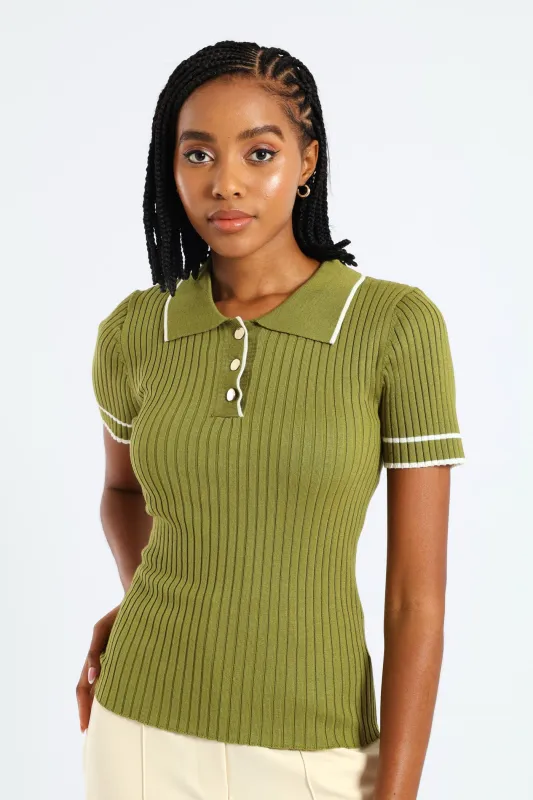 Constrast Tipped Golfer Tee - Matcha made by Edgars