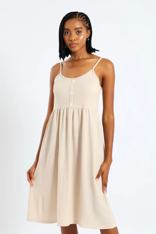 Sleeveless Strappy Button Sun Dress - Pebble sold by Edgars