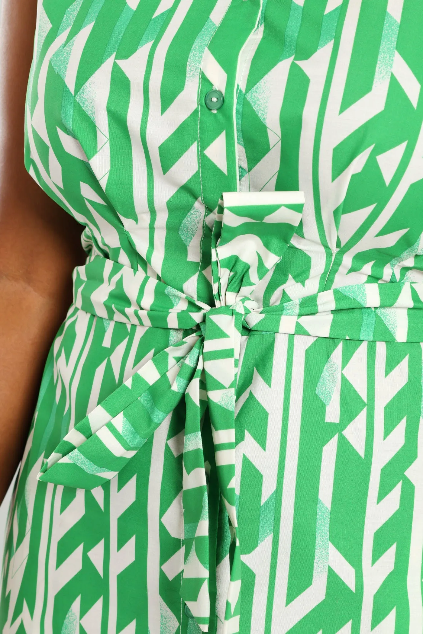 1/2 Pocket Collared Belted Midi Dress - White/Green sold by Edgars product image thumbnail 3