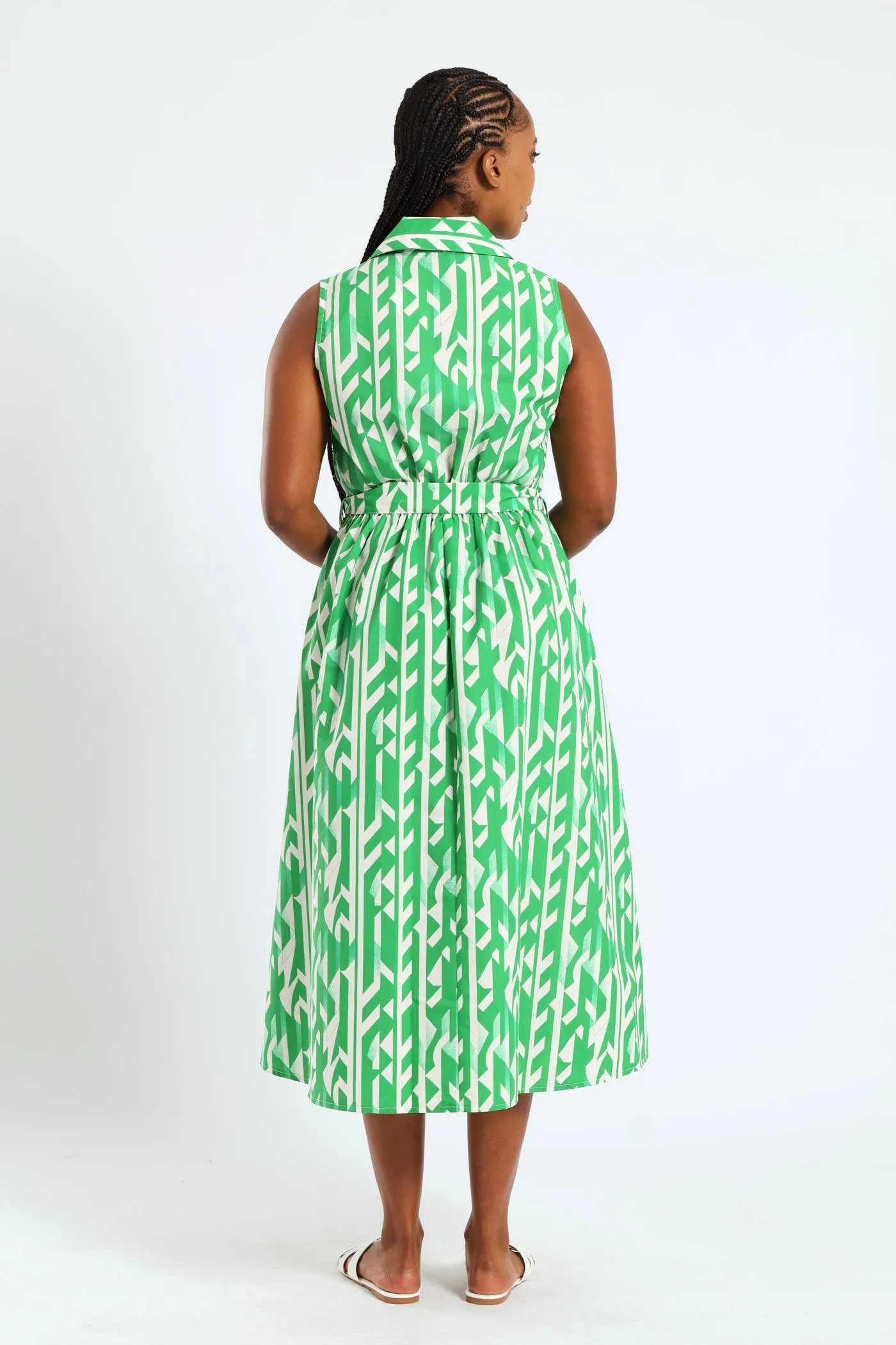 1/2 Pocket Collared Belted Midi Dress - White/Green sold by Edgars product image thumbnail 2