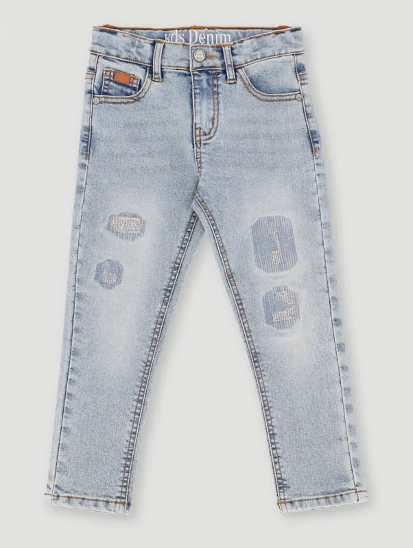 Pre-Boys Patch Abrasion Denim - Bleach sold by Edgars