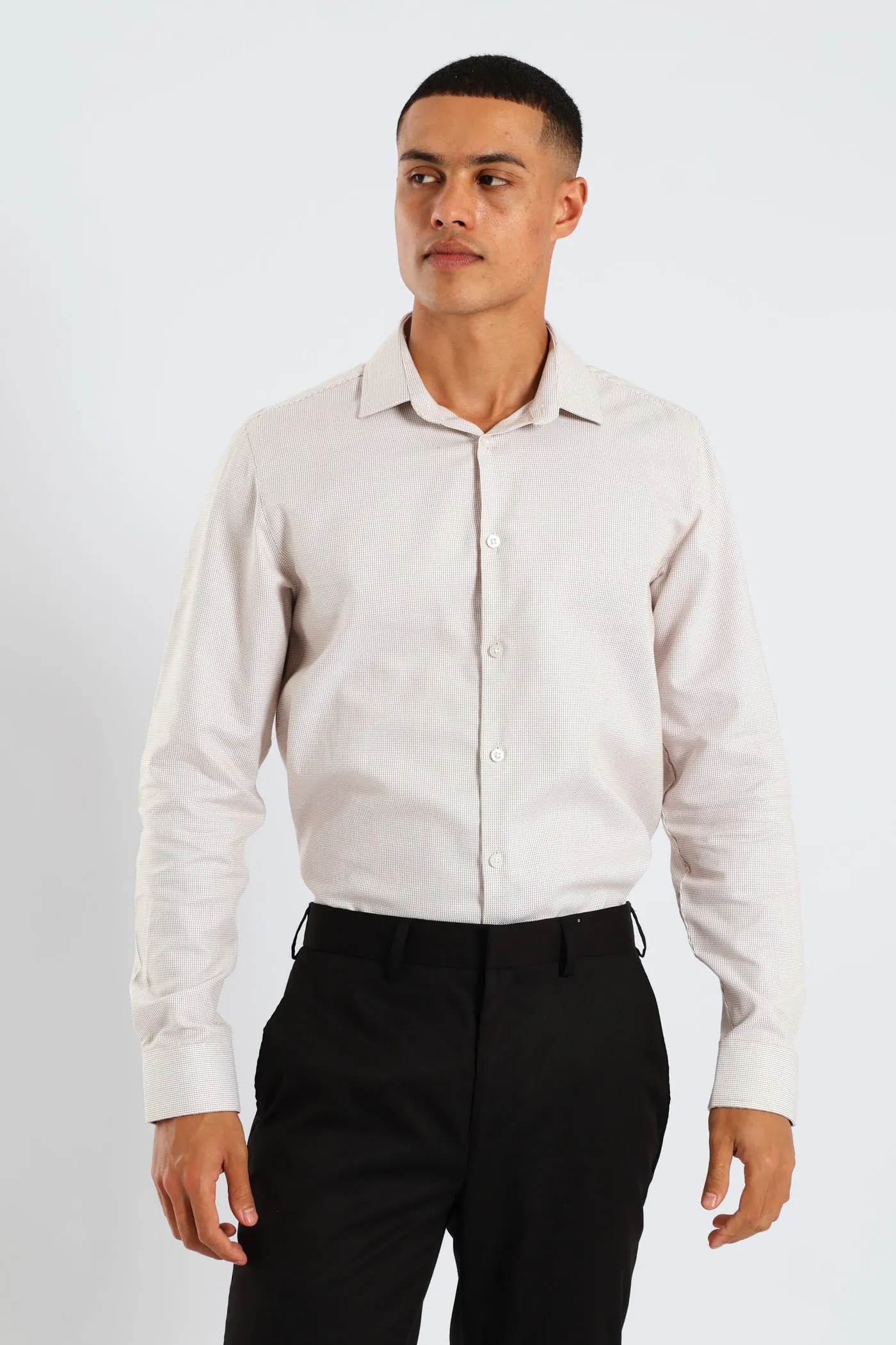 Slim Diagonal Stripe Textured Shirt - White/Beige sold by Edgars