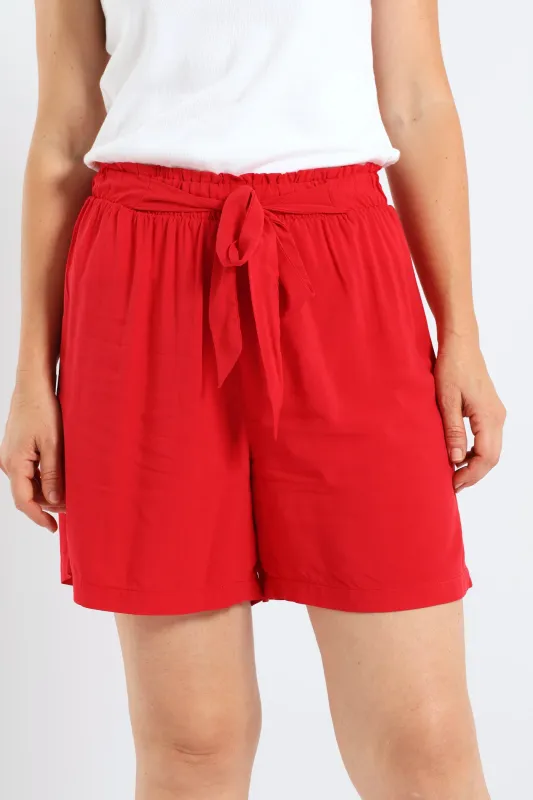 Belted Elasticated Mid Thigh Shorts - Rose Red sold by Edgars