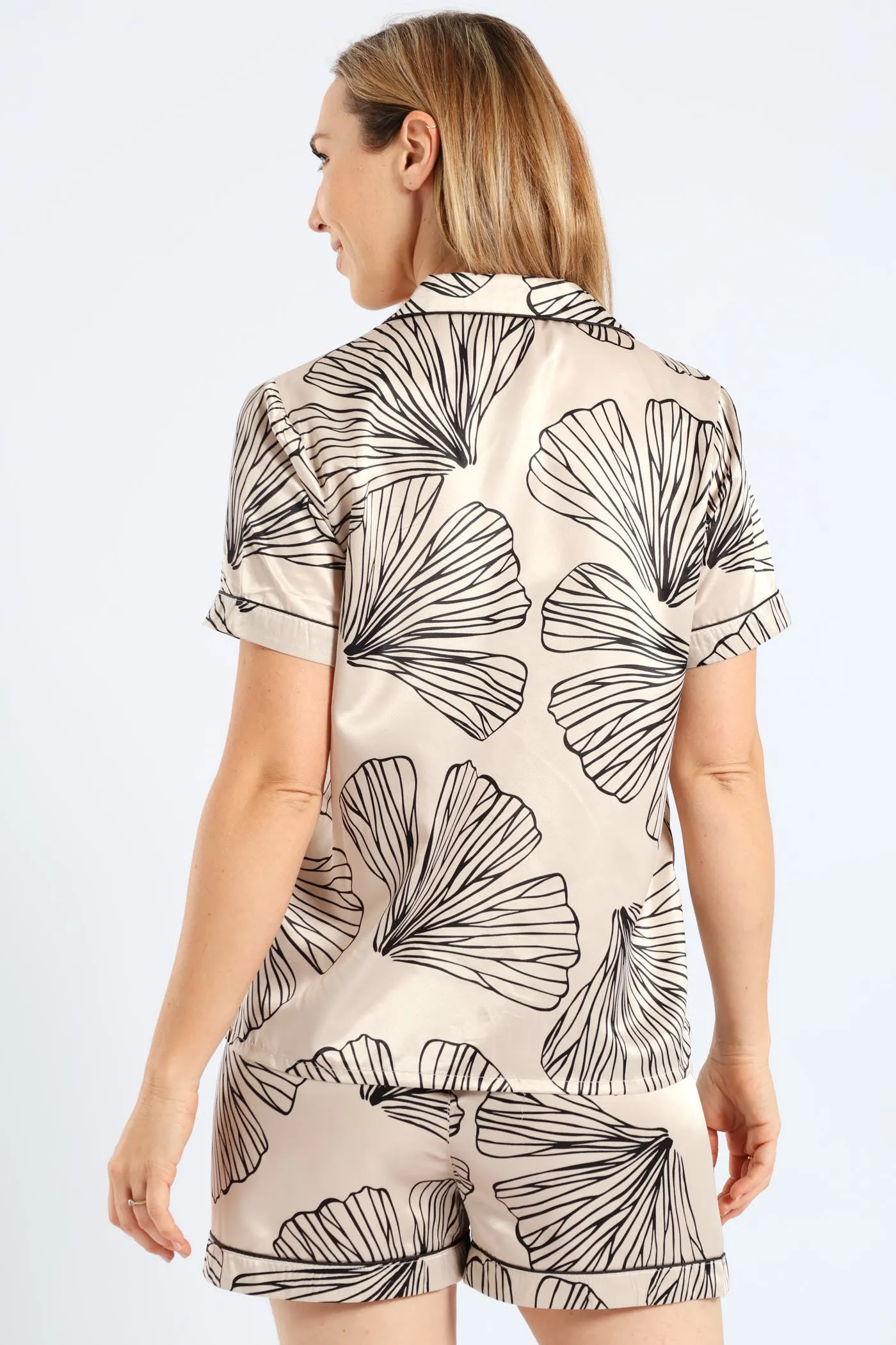 Handrawn Palm Button Through & Short Satin Set - Light Grey sold by Edgars product image thumbnail 4