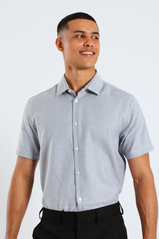 Slim Diagonal Stripe Gradient Textured Short Sleeve Shirt - Black/White sold by Edgars