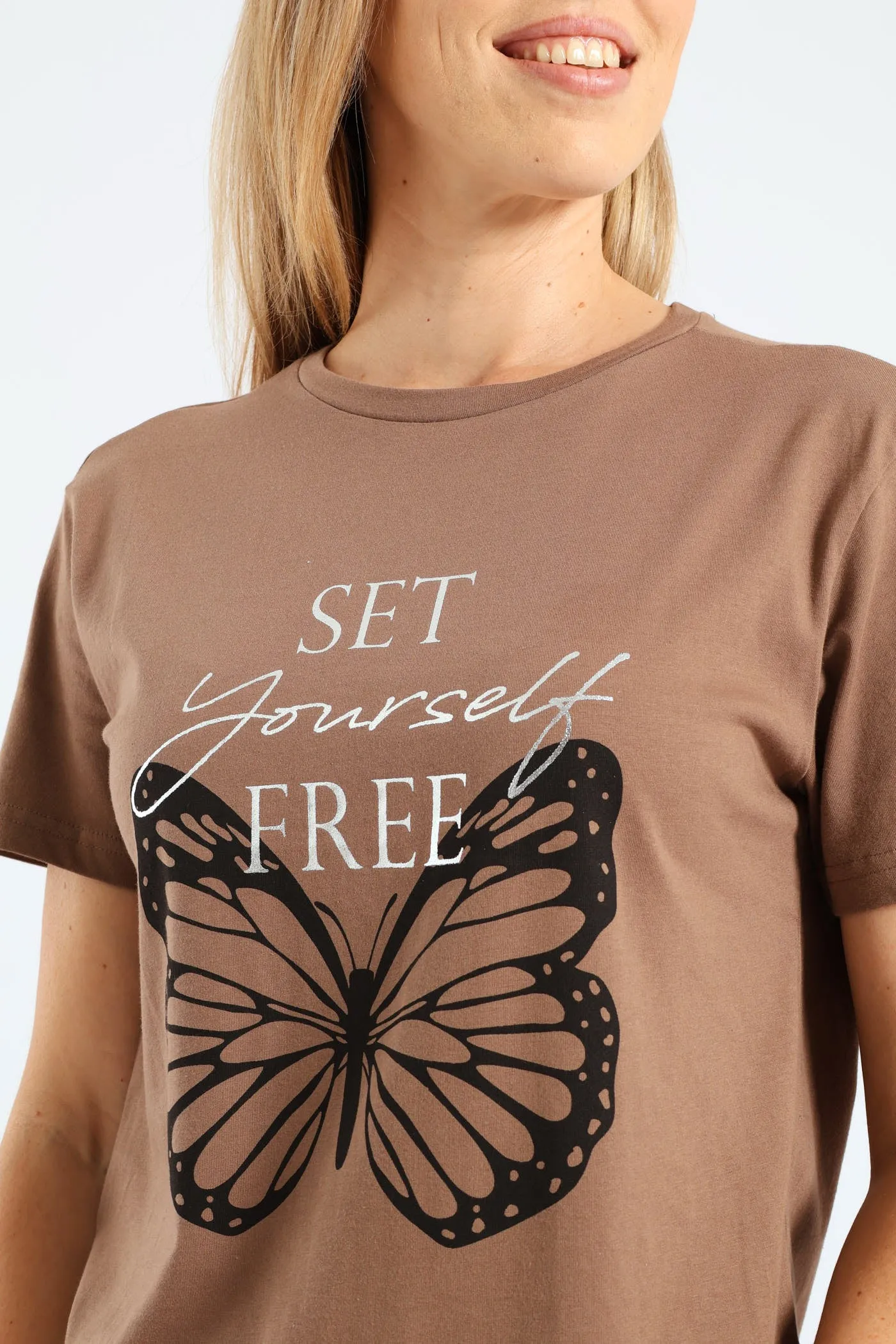 Short Sleeve Set Yourself Free Butterfly Foil Regular Tee - Taupe sold by Edgars product image thumbnail 5