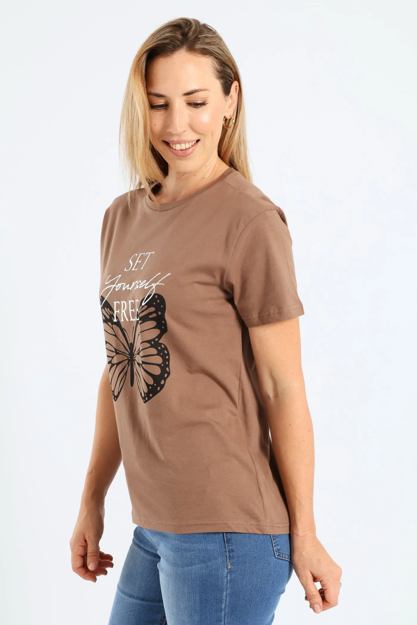 Short Sleeve Set Yourself Free Butterfly Foil Regular Tee - Taupe sold by Edgars product image thumbnail 3