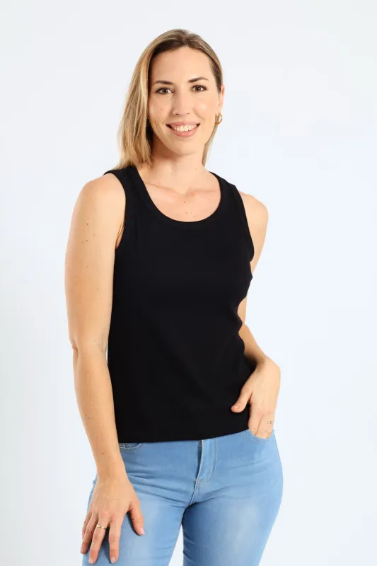 Rib Fitted Tank Top - Black sold by Edgars