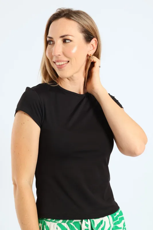 Short Sleeve Crew Neck Polyamide Tee - Black sold by Edgars