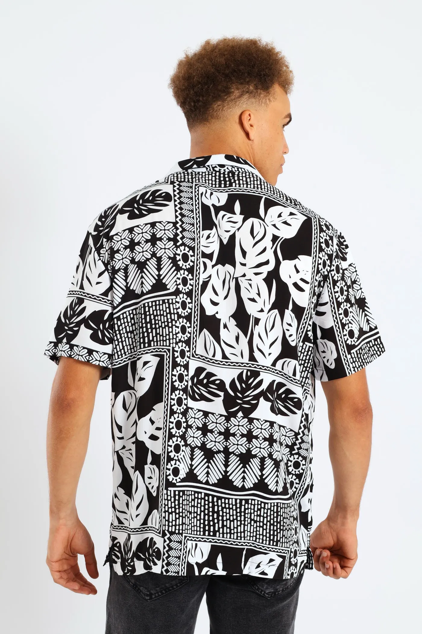 Short Sleeve Viscose Block Leaf Shirt - Black/White sold by Edgars product image thumbnail 4