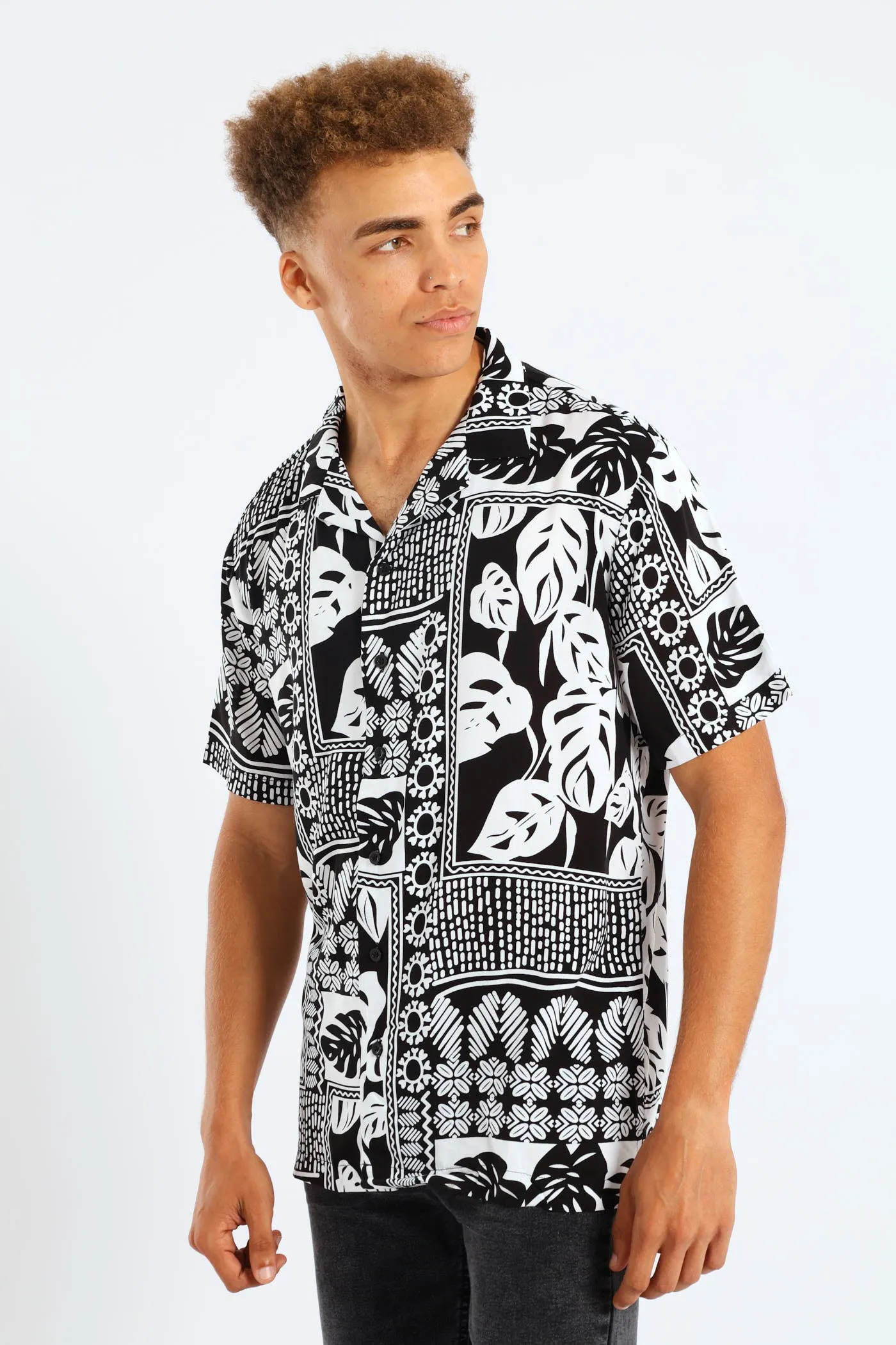 Short Sleeve Viscose Block Leaf Shirt - Black/White sold by Edgars product image thumbnail 3