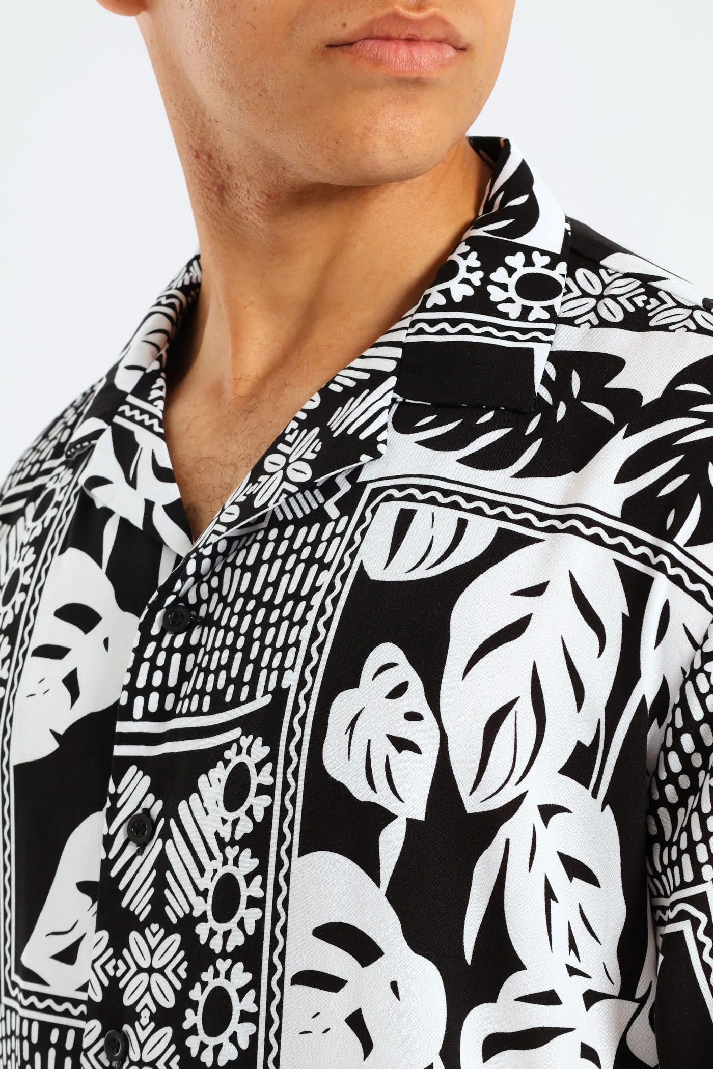 Short Sleeve Viscose Block Leaf Shirt - Black/White sold by Edgars product image thumbnail 5