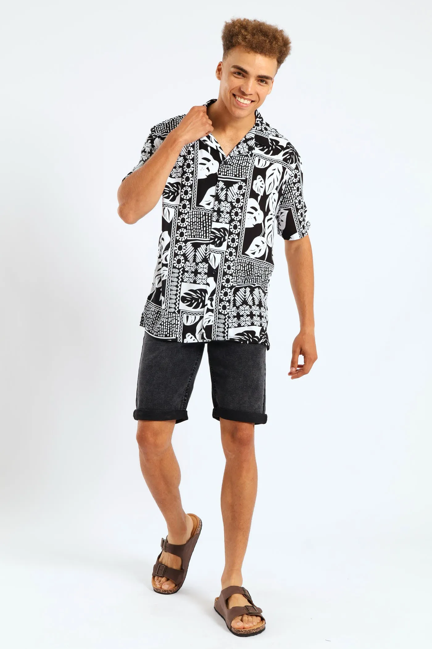 Short Sleeve Viscose Block Leaf Shirt - Black/White sold by Edgars product image thumbnail 2