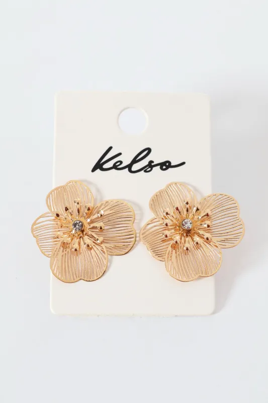 Floral Fashion Stud Earrings - Gold sold by Edgars