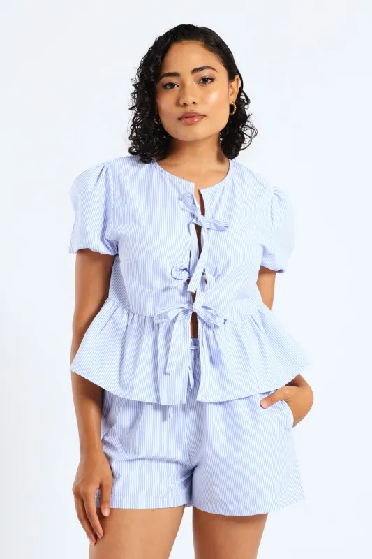Peplum Tie Top - Blue sold by Edgars