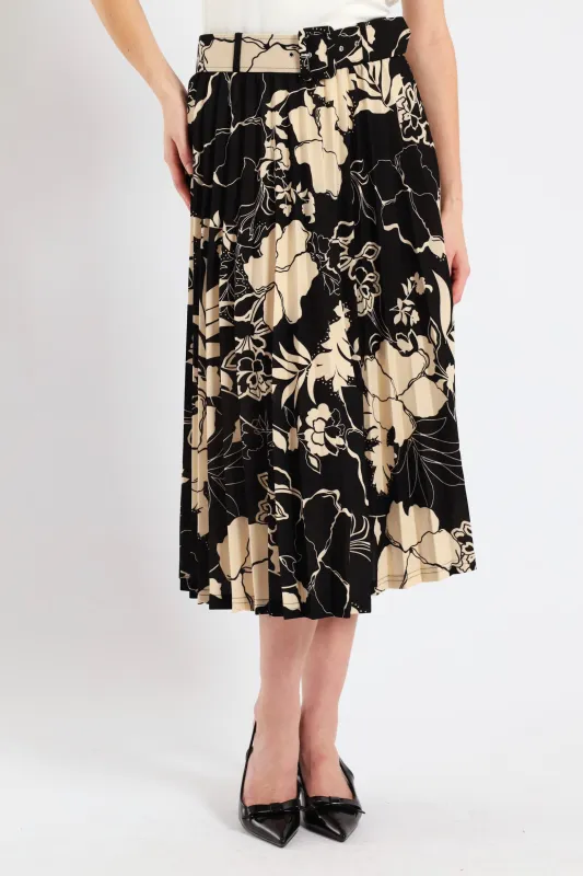 Floral Pleated Midi Skirt - Black/Cream sold by Edgars