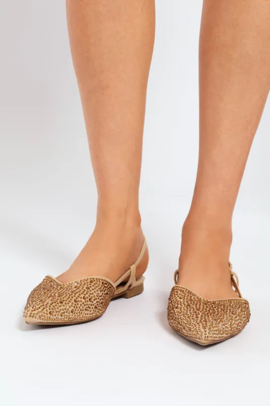 Pointed Slingback With Encrusrted Diamante Upper - Natural sold by Edgars