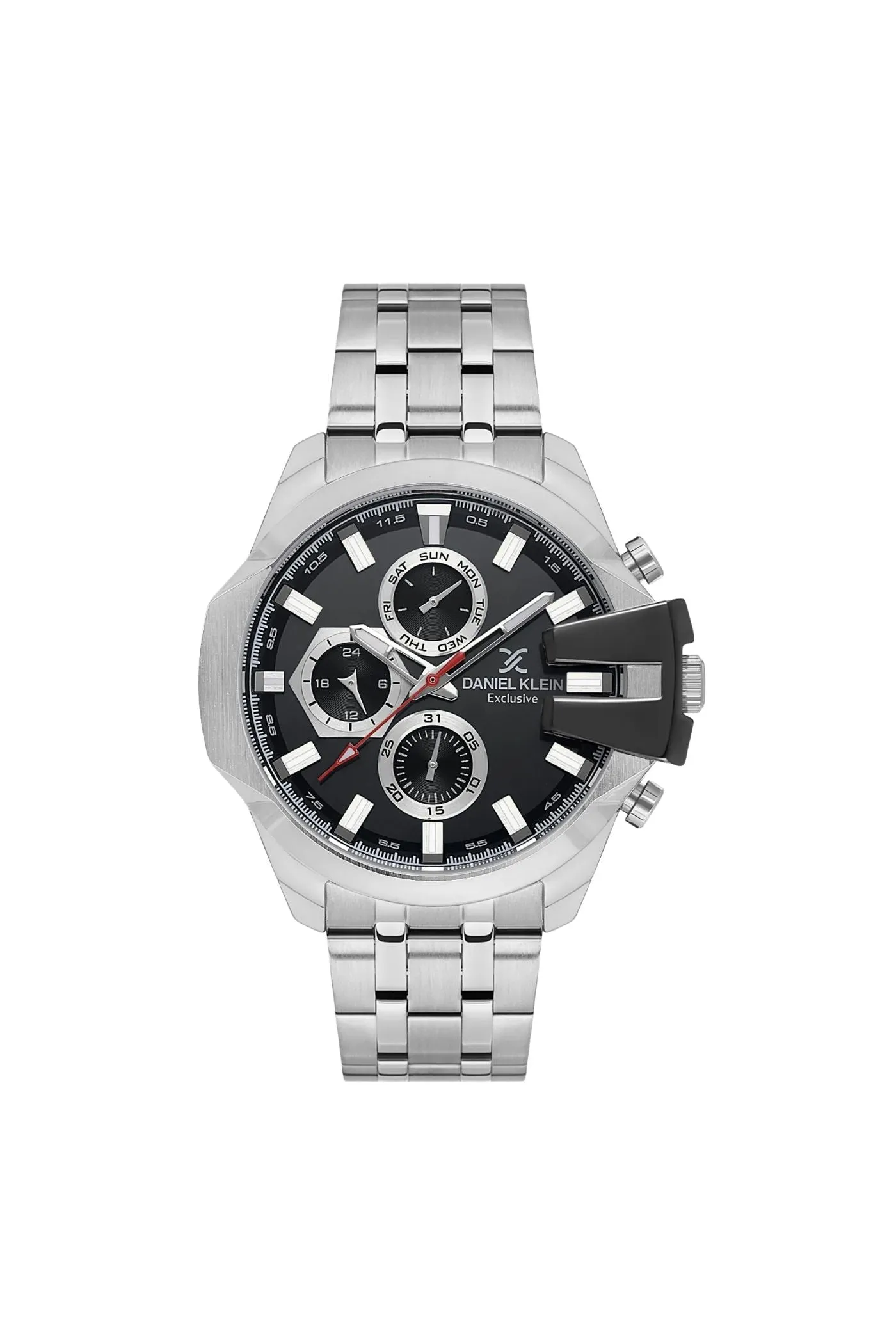 Gents Stainless Steel Bracelet Black Dial Watch - Silver sold by Edgars