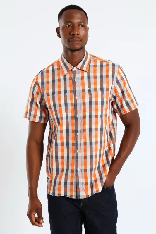 Yarn Dye Check Shirt - Orange sold by Edgars