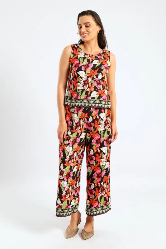 Side Slit Tropical Floral Shell Tank Top - Multi sold by Edgars