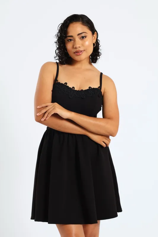 Asymmetric Ruffle Skirt & Crochet Mini Dress - Black sold by Edgars