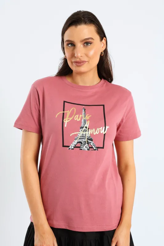 Paris Amour Eiffel Tower Frame Foil Regular Tee - Deco Rose sold by Edgars