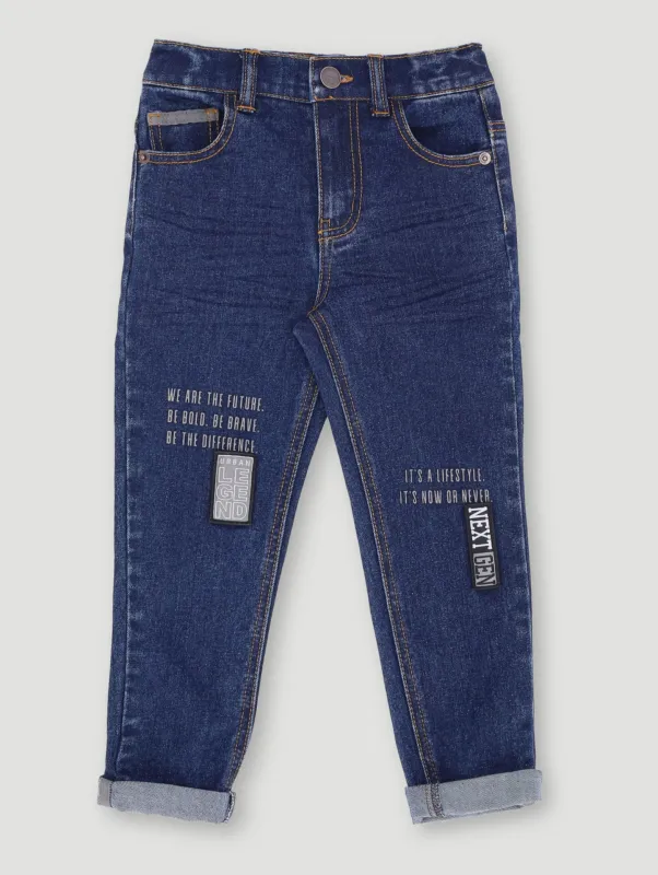 Pre-Boys Woven Badge Denim - Dark Blue sold by Edgars